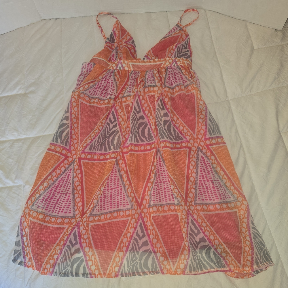 H&M Summer  Pink and Orange Patterned Dress Size Small Spaghetti Strap